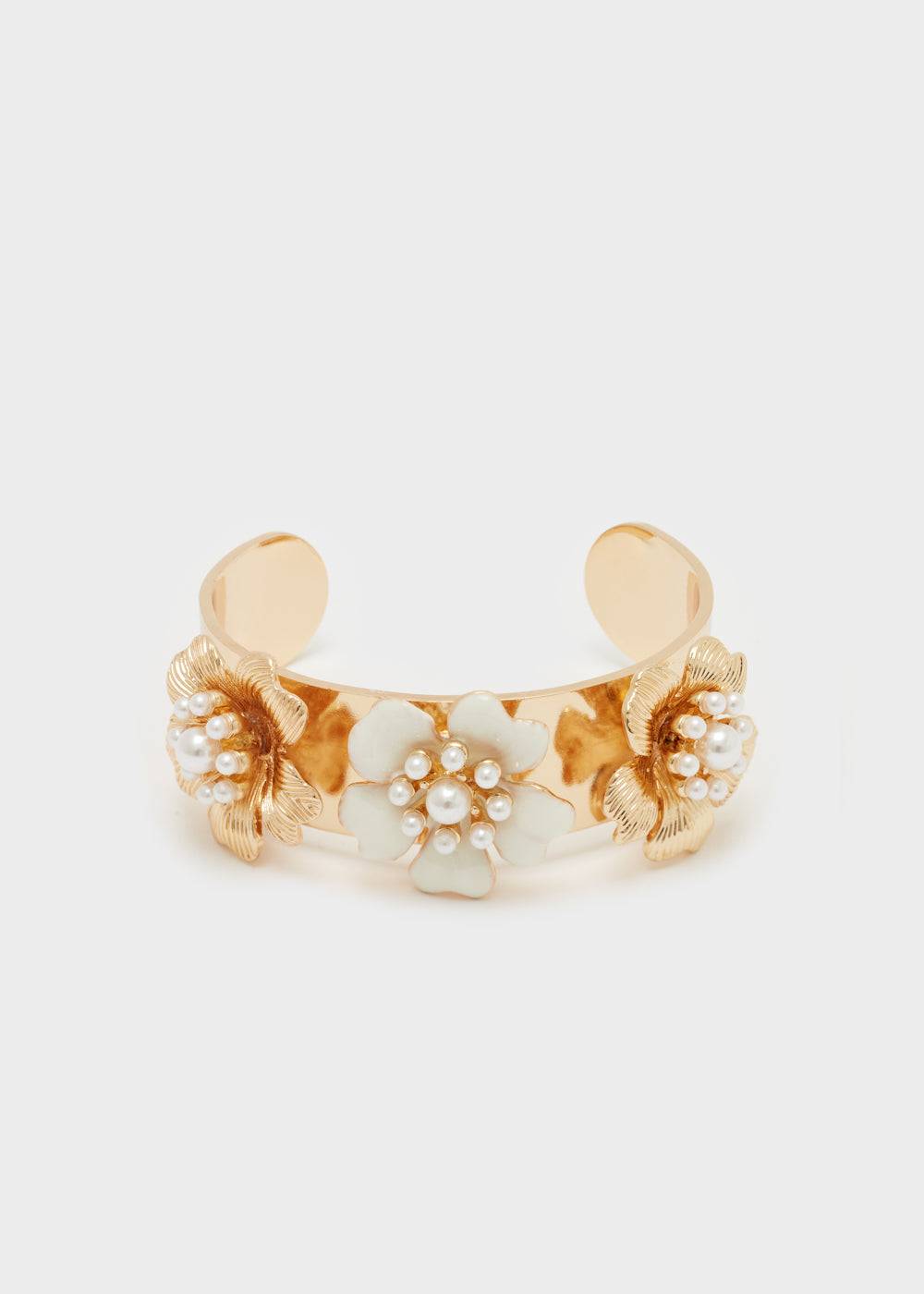 Nalí ENAMEL FLOWER BANGLE BRACELET W/ PEARLS Flash Sale