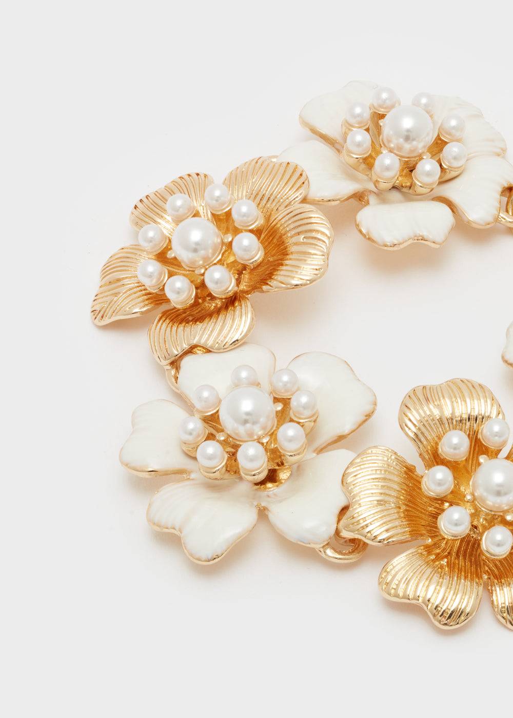 Nalí ENAMEL FLOWER BRACELET IN GOLD W/ PEARLS Fornitura limitata