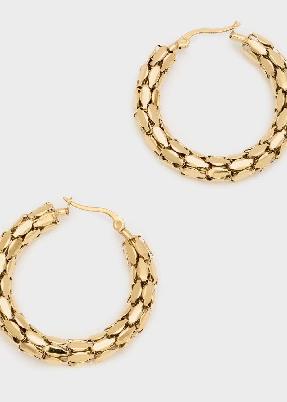 Nalí 14KT GOLD PLA. S.STEEL WROUGHT HOOP EARRINGS Smaltimento dello stoccaggio