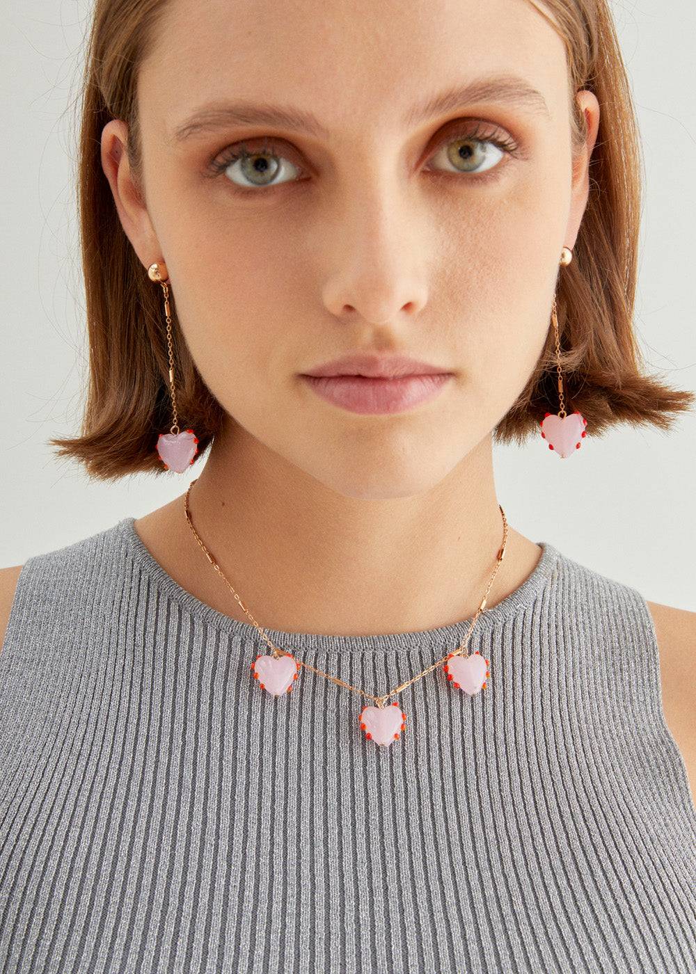 Nalí GOLD NECKLACE W/ PINK PENDANTS Grandi sconti