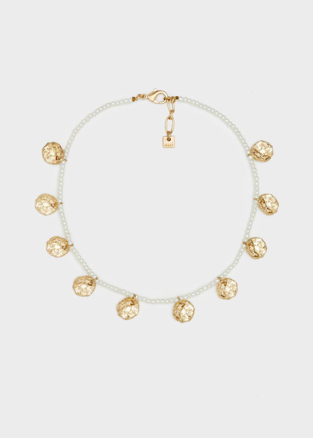 Nalí NECKLACE W/ GOLD PENDANT + WHITE BEADS Bestseller