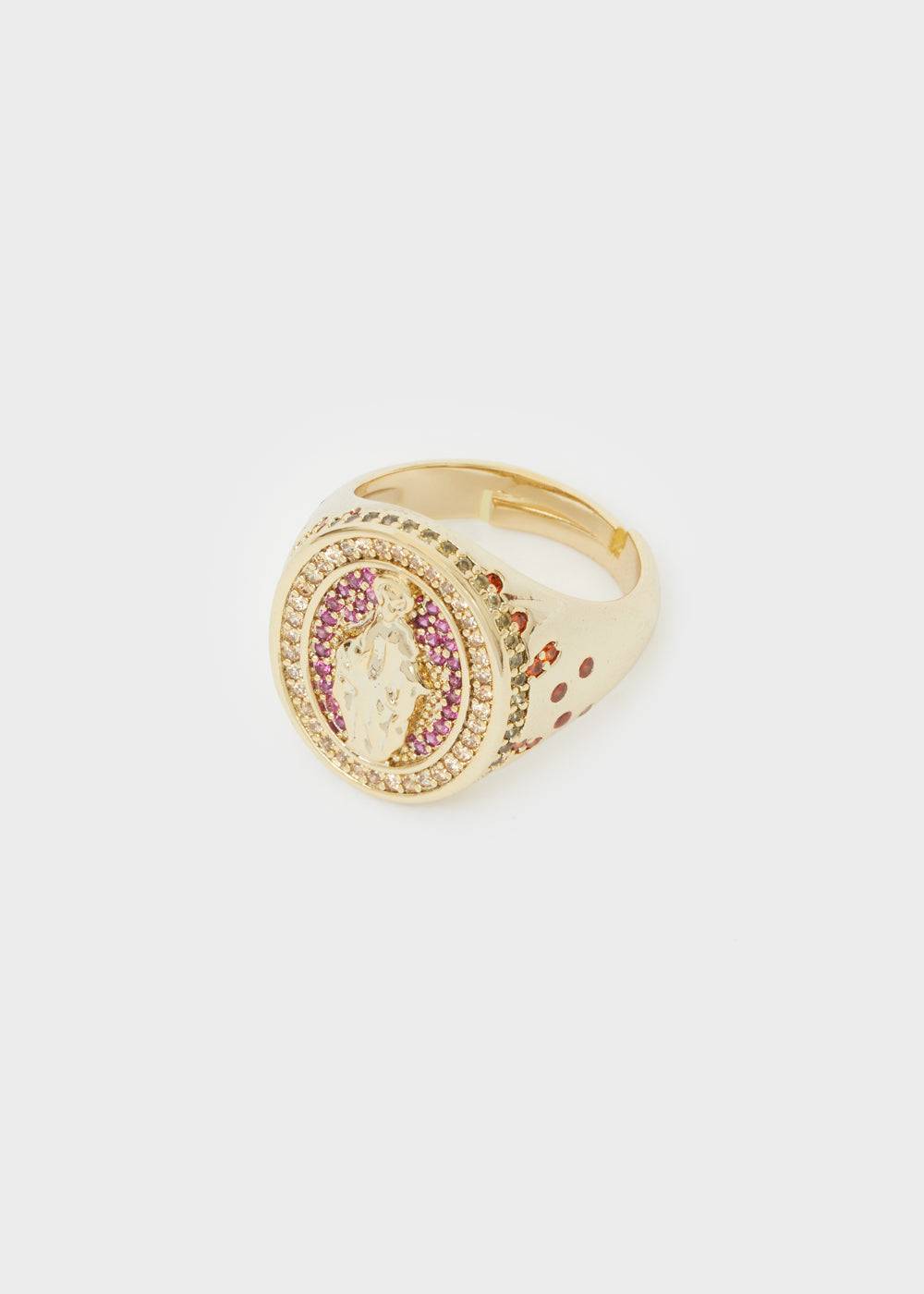 Nalí EFFIGY RING W/ FUSHIA STONES 14KT GOLD PLAT Prezzo basso