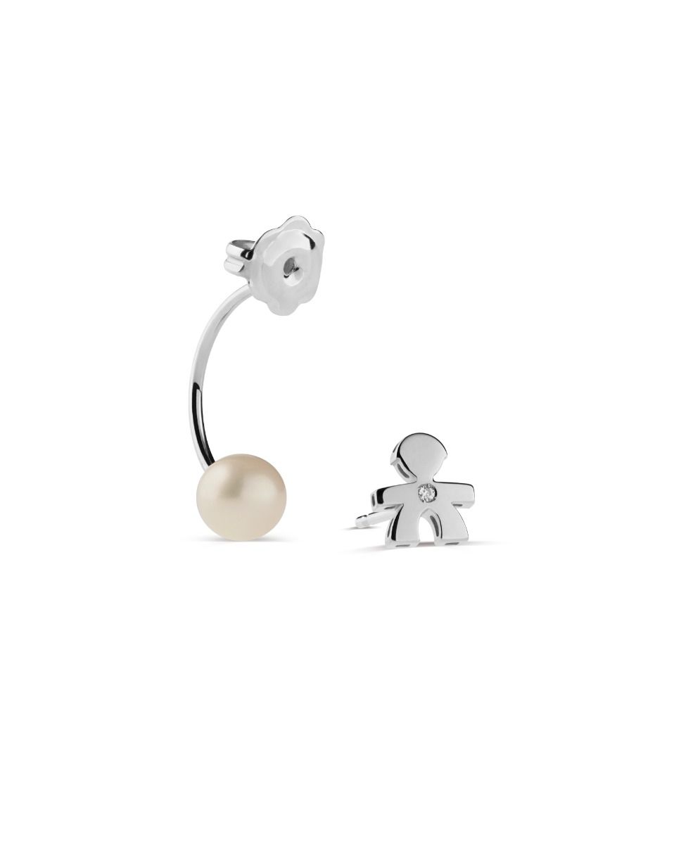 Le Bebé Mono Orecchino Le Perle con sagoma bimbo in oro bianco e diamante Prezzo Ridotto