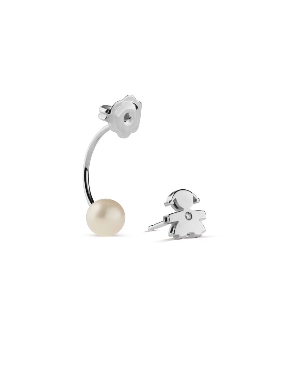 Le Bebé Mono Orecchino Le Perle con sagoma bimba in oro bianco e diamante Sottocosto