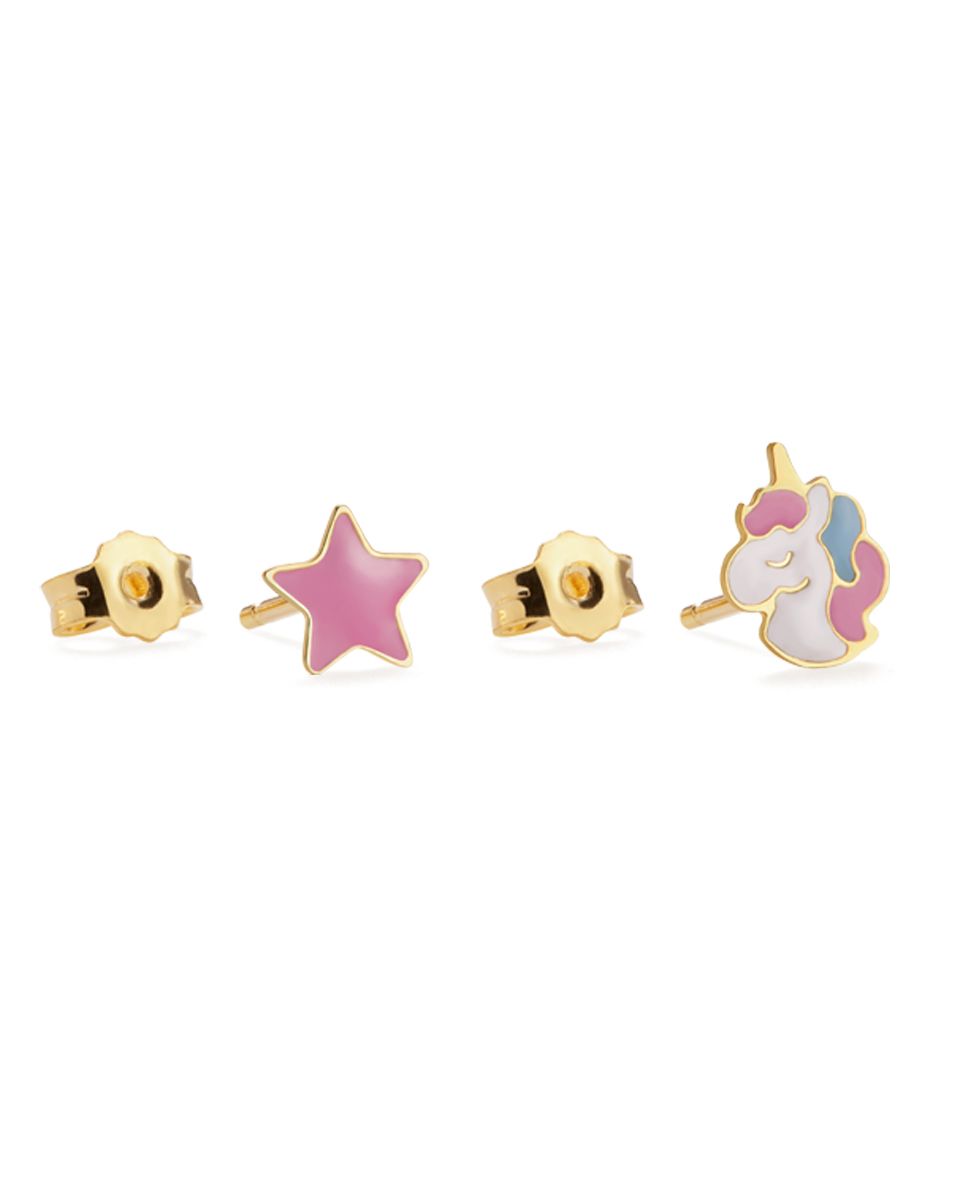 Le Bebé Orecchini Toys in oro giallo con unicorno e stellina Hotsell