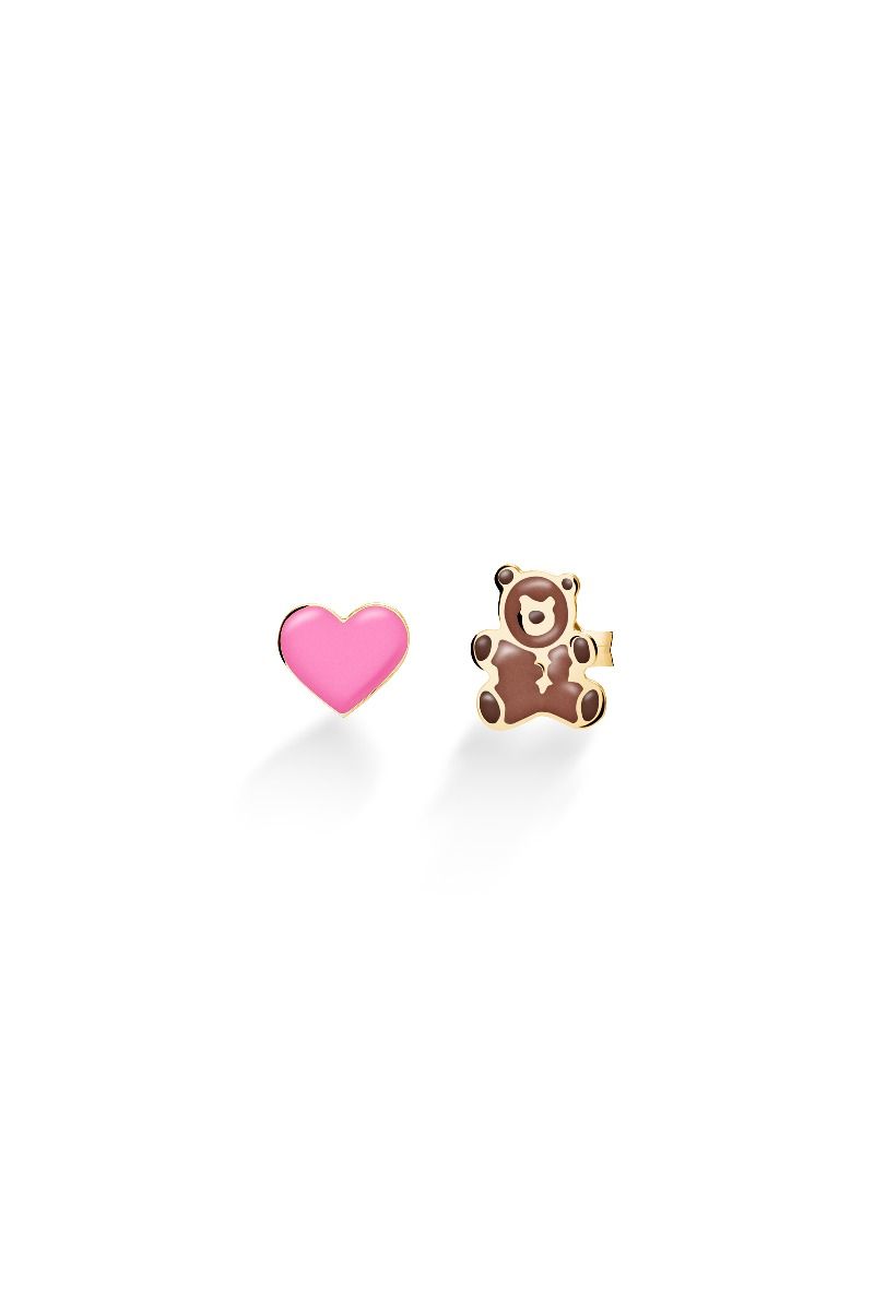 Le Bebé Orecchini Toys con cuore e orsetto in oro giallo Affare Del Giorno