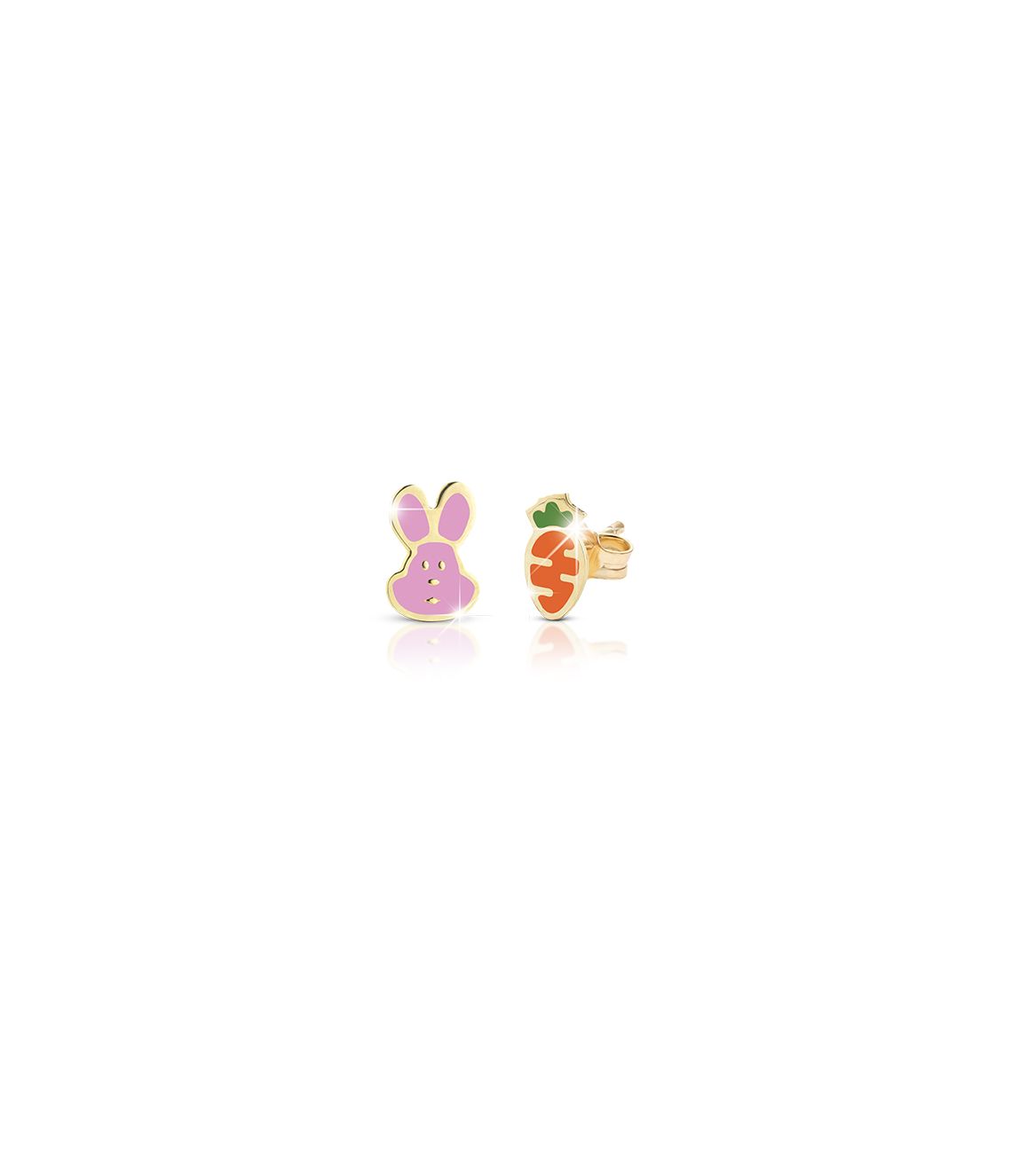 Le Bebé Orecchini Fortuna con coniglietto e carota in oro giallo Sconto