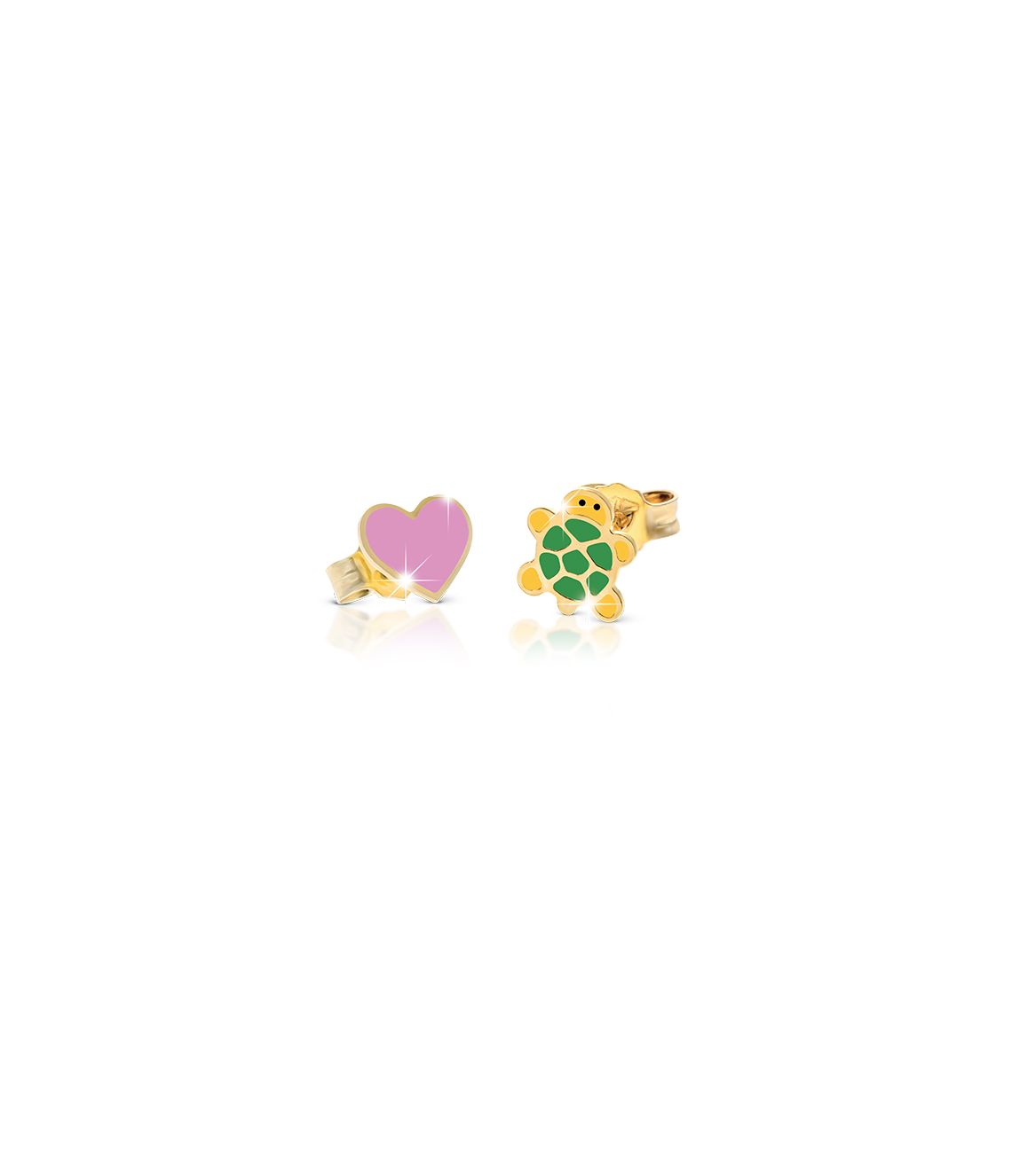 Le Bebé Orecchini Fortuna con tartaruga e cuore in oro giallo Online