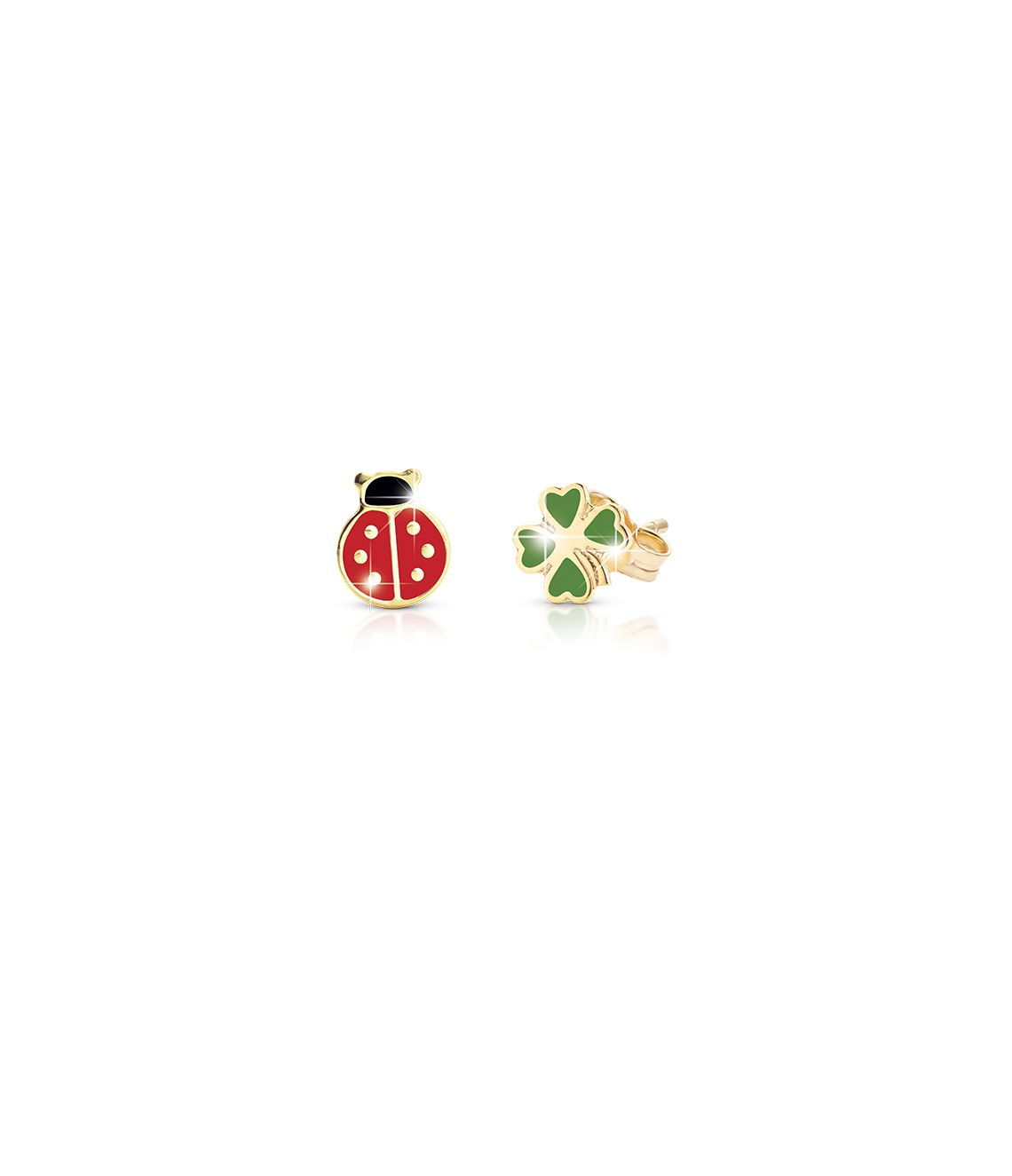 Le Bebé Orecchini Fortuna con coccinella o e quadrifoglio in oro giallo Outlet