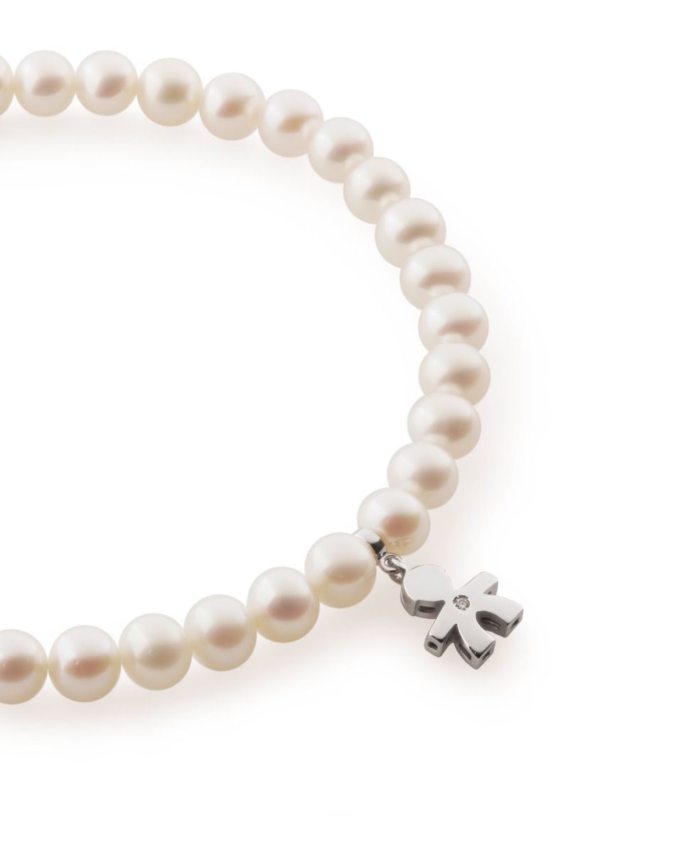 Le Bebé Bracciale Le Perle con sagoma bimbo in oro bianco e diamante Moda
