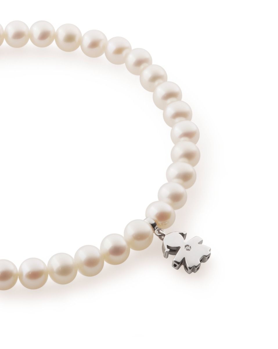 Le Bebé Bracciale Le Perle con sagoma bimba in oro bianco e diamante Italy