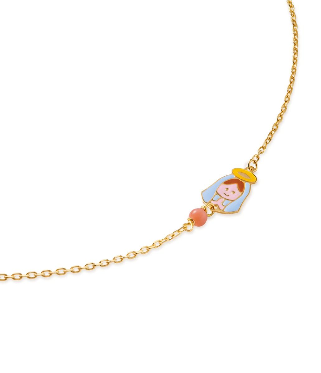 Le Bebé Bracciale Proteggimi in oro giallo con Madonnina e corallino Consegna Veloce