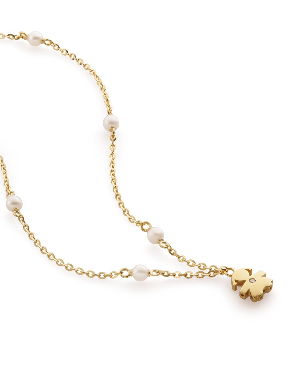 Le Bebé Collana Le Perle con sagoma bimba in oro giallo e diamante Vendita Calda