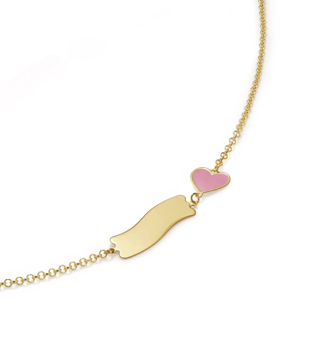 Le Bebé Bracciale Fortuna con cuore e targhetta in oro giallo Consegna Veloce