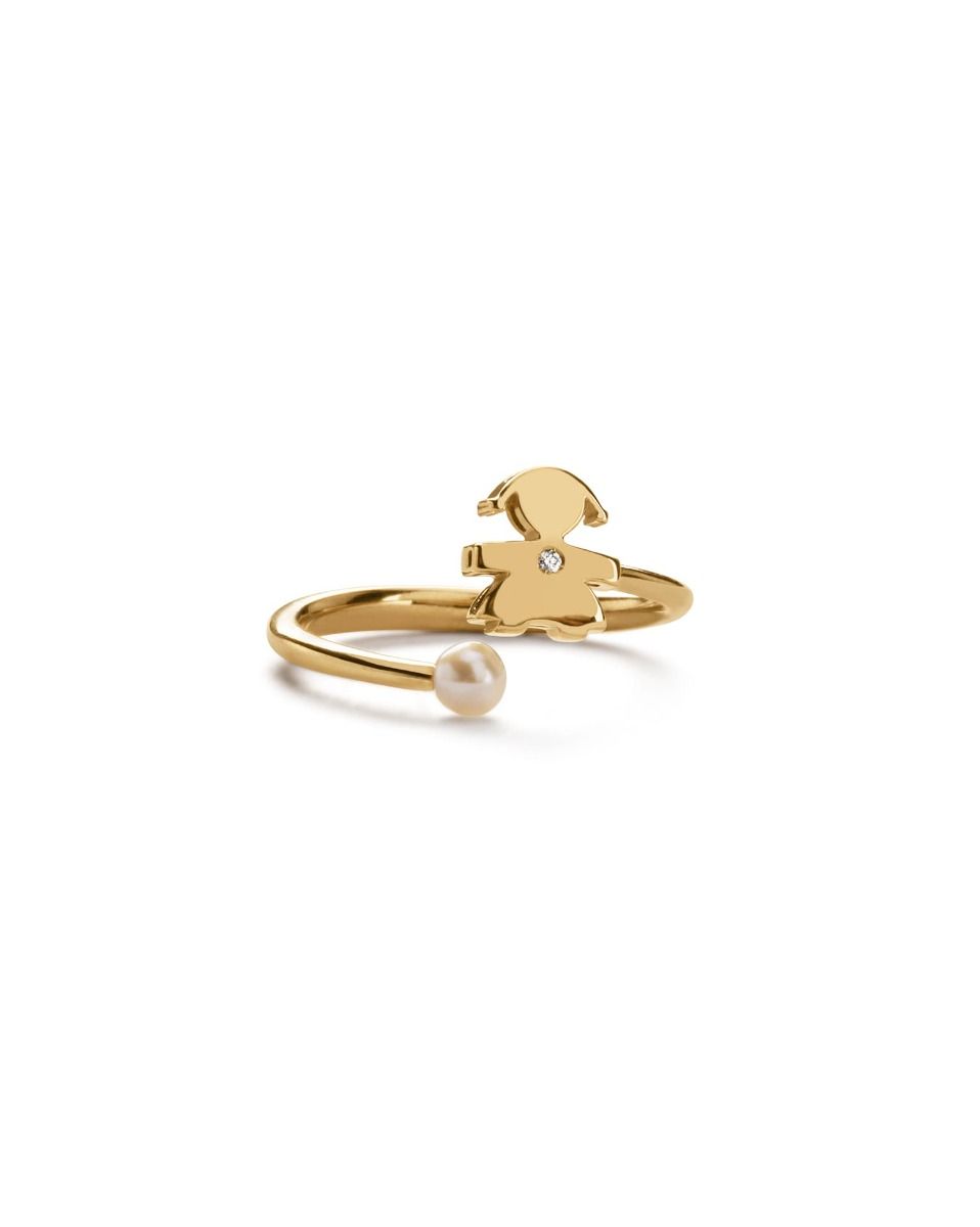 Le Bebé Anello Le Perle con sagoma bimba, perla in oro giallo e diamante Convenienza