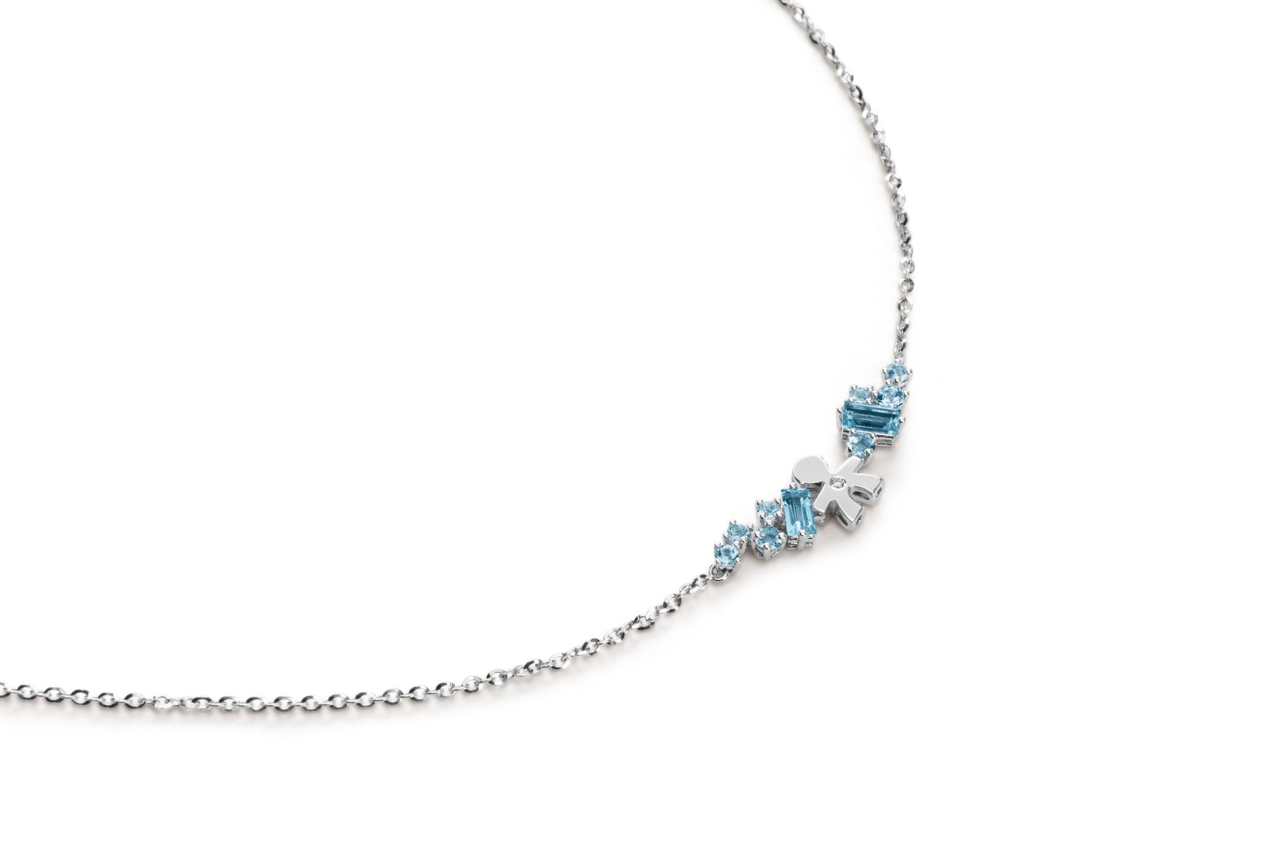 Le Bebé Collana Les Bonbons con sagoma bimbo, in oro bianco con topazi, acquamarine e diamante Offerte