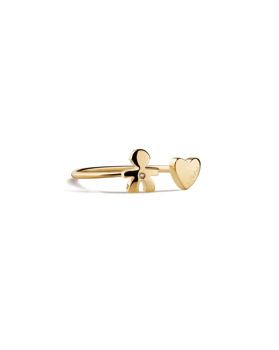 Le Bebé Anello Les Petits con sagoma bimbo e cuore, in oro giallo e diamante In Linea