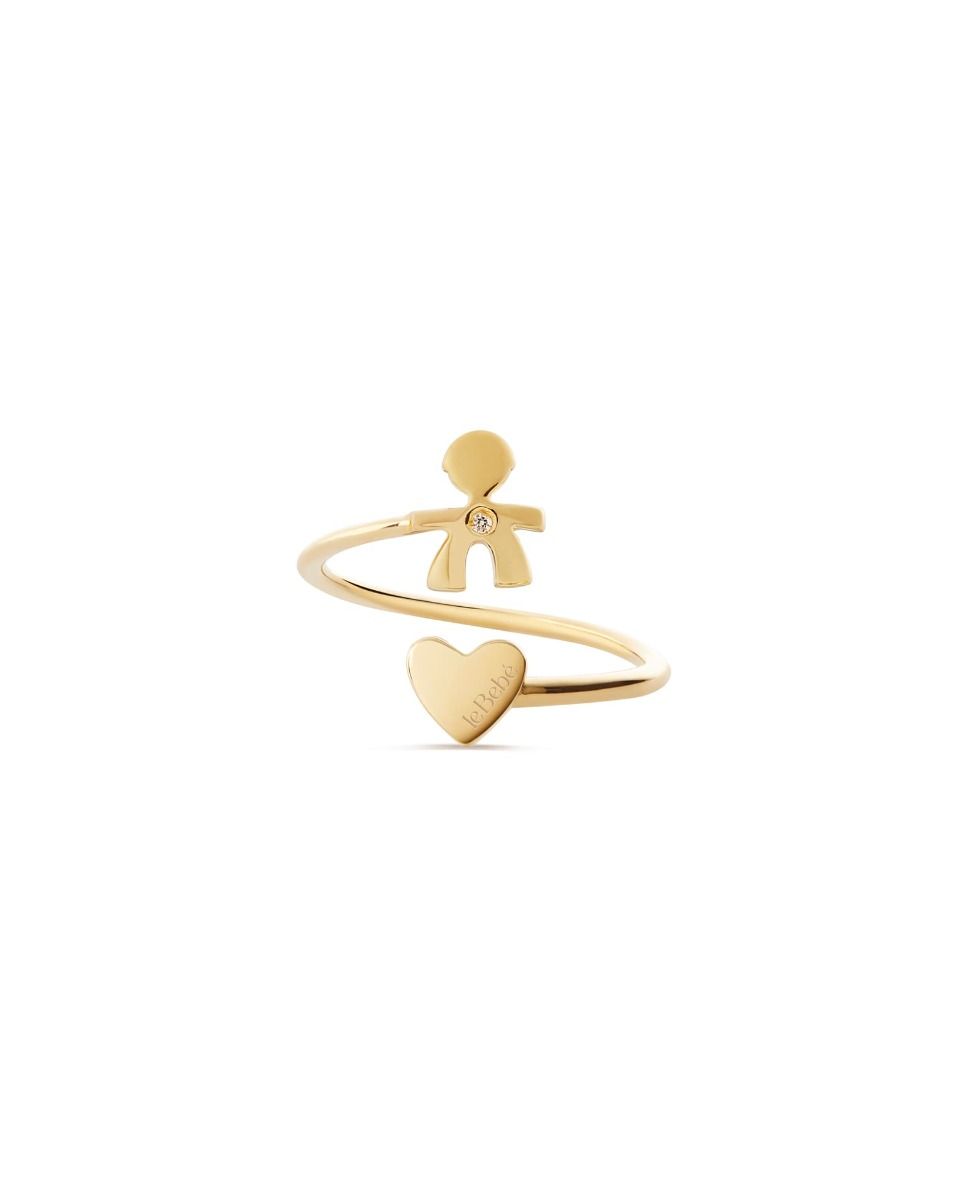 Le Bebé Anello Contrarié Les Petits con sagoma bimbo e cuore, in oro giallo e diamante Pezzi Unici
