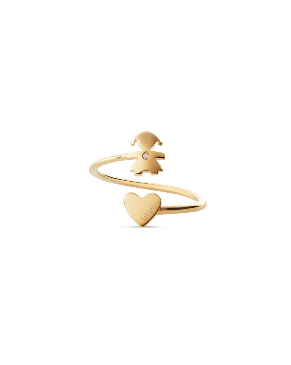 Le Bebé Anello Contrarié Les Petits con sagoma bimba e cuore, in oro giallo e diamante In Vendita