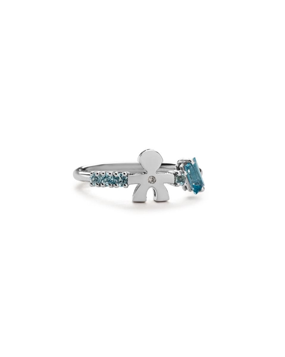 Le Bebé Anello Les Bonbons con sagoma bimbo, in oro bianco con topazio, acquamarine e diamante Offerte