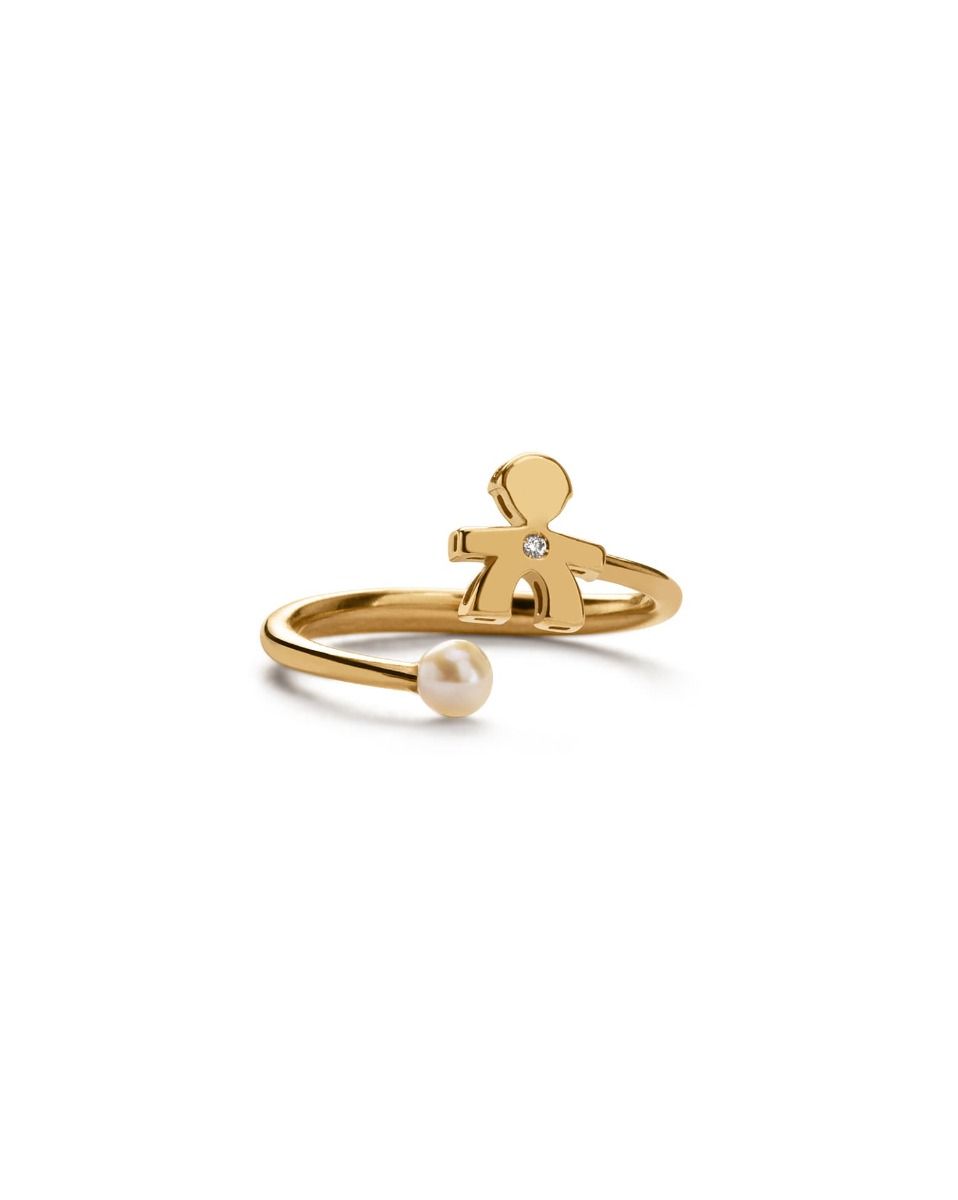 Le Bebé Anello Le Perle con sagoma bimbo, perla in oro giallo e diamante Qualità