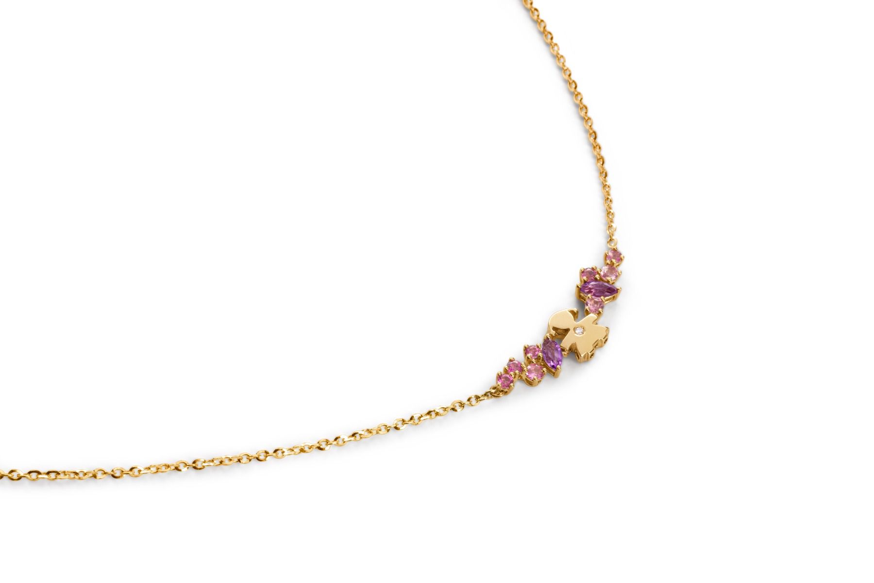 Le Bebé Collana Les Bonbons con sagoma bimba, in oro giallo con ametiste, tormaline e diamante Online Outlet