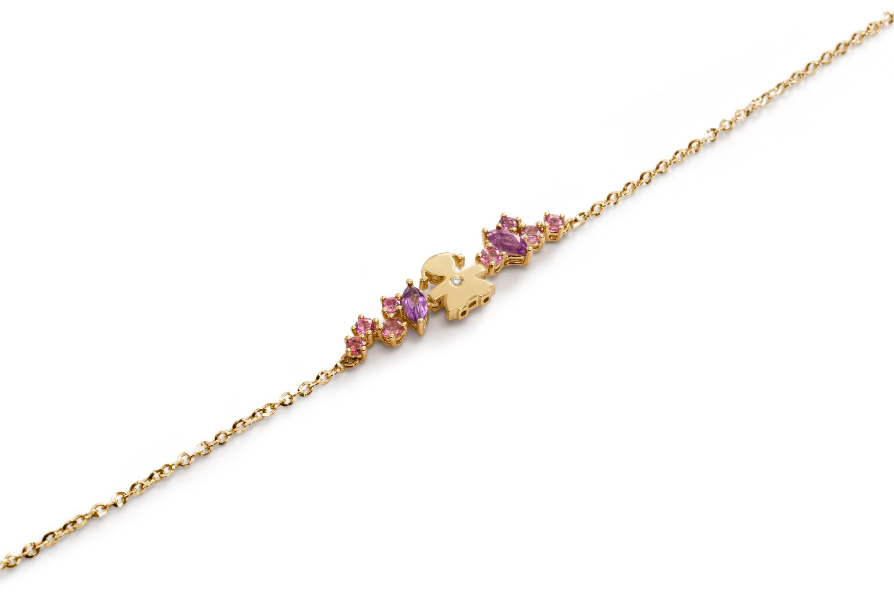 Le Bebé Bracciale Les Bonbons con sagoma bimba, in oro giallo con ametiste, tormaline e diamante Presa