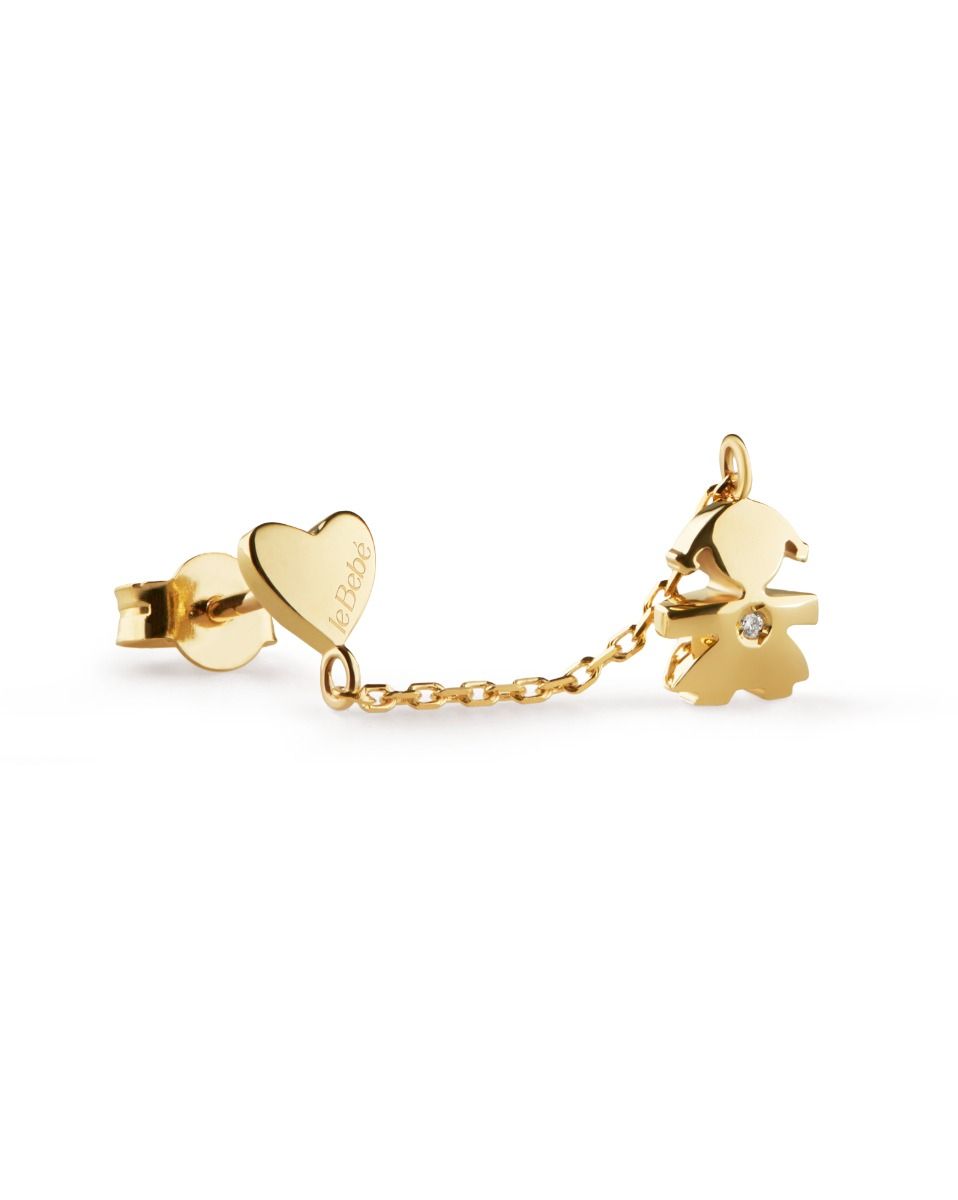 Le Bebé Mono Orecchino Les Petits con sagoma bimba in oro giallo e diamante Outlet