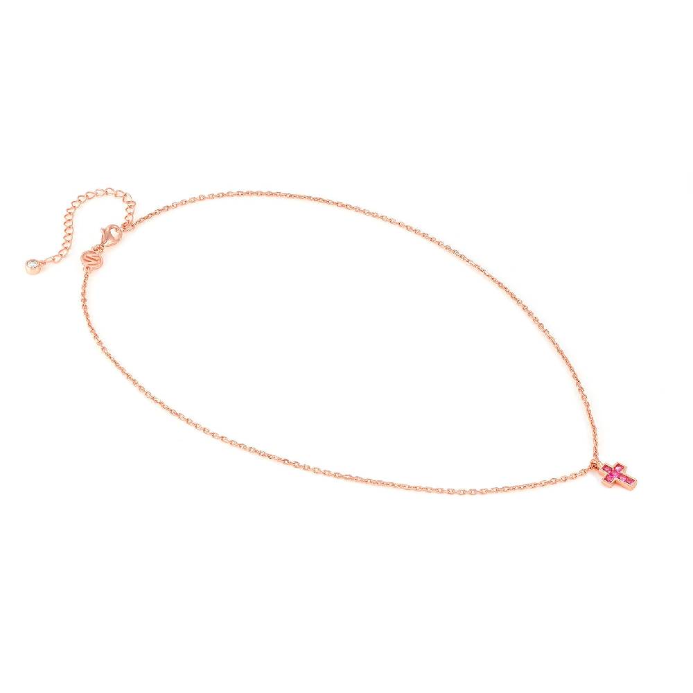 Nomination Collana Carismatica Croce piccola in Oro rosa e Pietre Fucsia In Linea