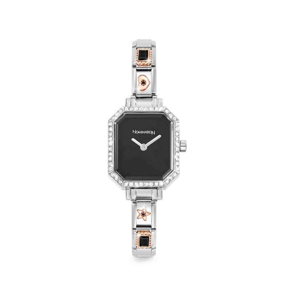 Nomination Orologio Time Quadrante Nero e Pietre con 4 Link decorati sul Cinturino