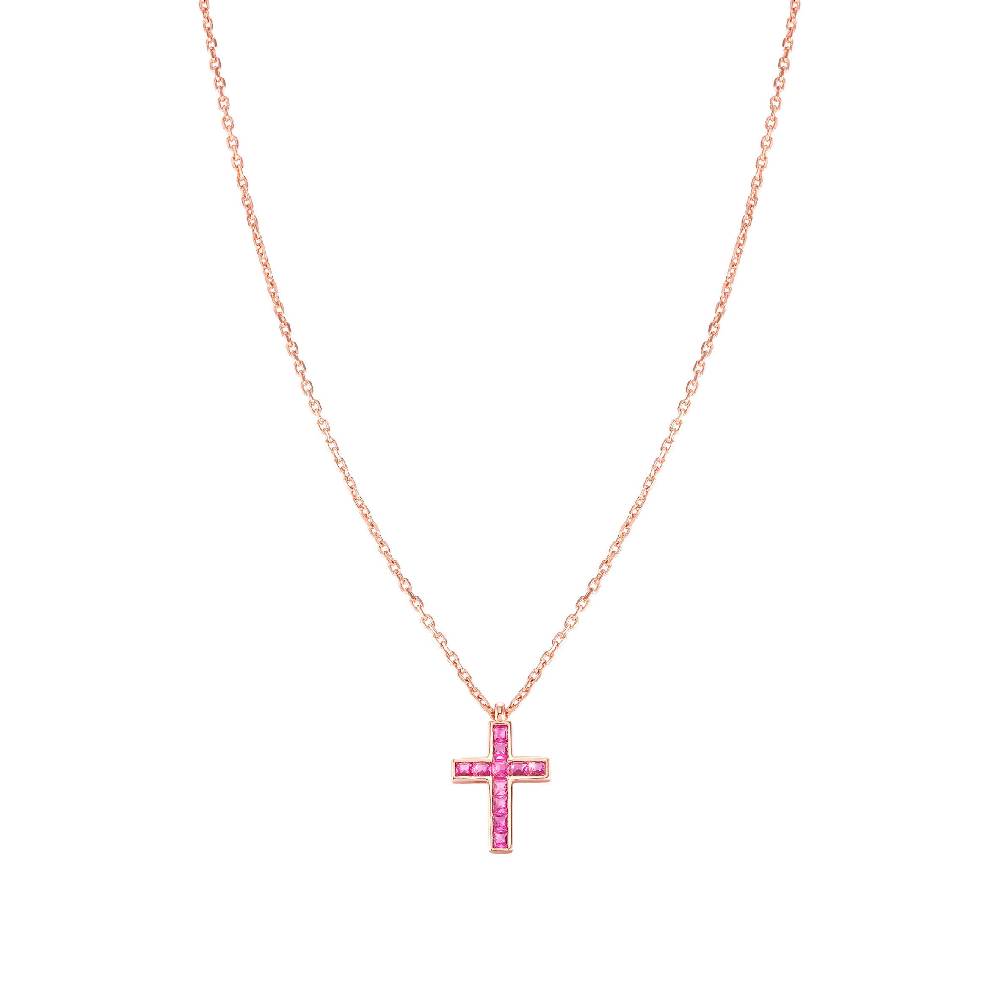 Nomination Collana Carismatica Croce e CubIc Zirconia fucsia Esporta salva