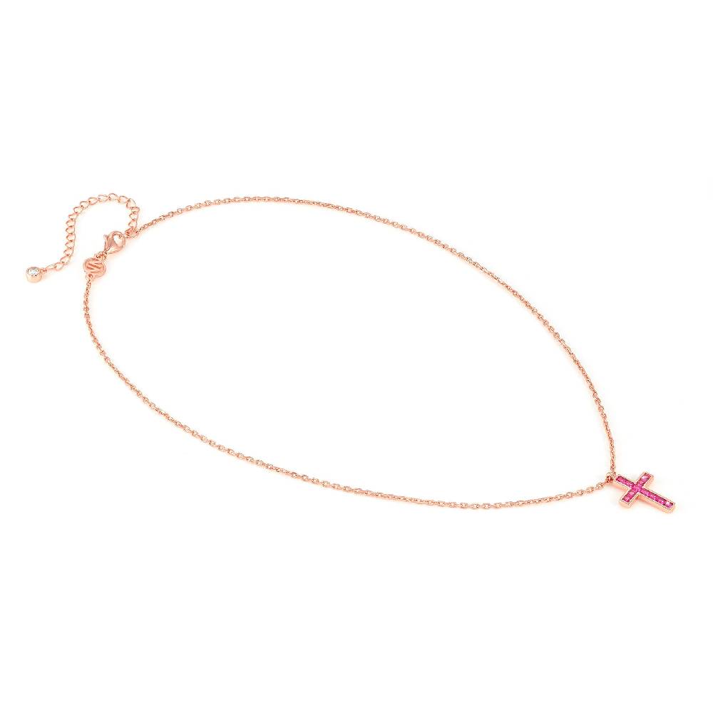Nomination Collana Carismatica Croce e CubIc Zirconia fucsia Esporta salva