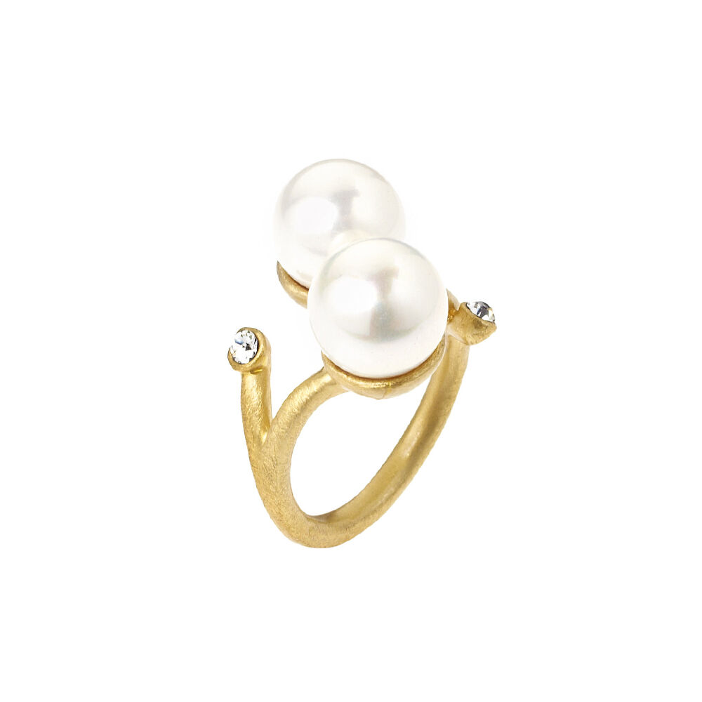 Ottaviani Anello in metallo placcato oro 18k,perle bijou Moda