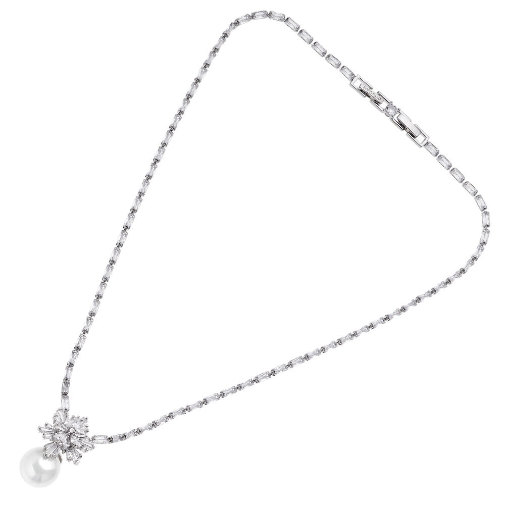 Ottaviani Collana rodiata con cubic zirconia e perla Vendita Calda