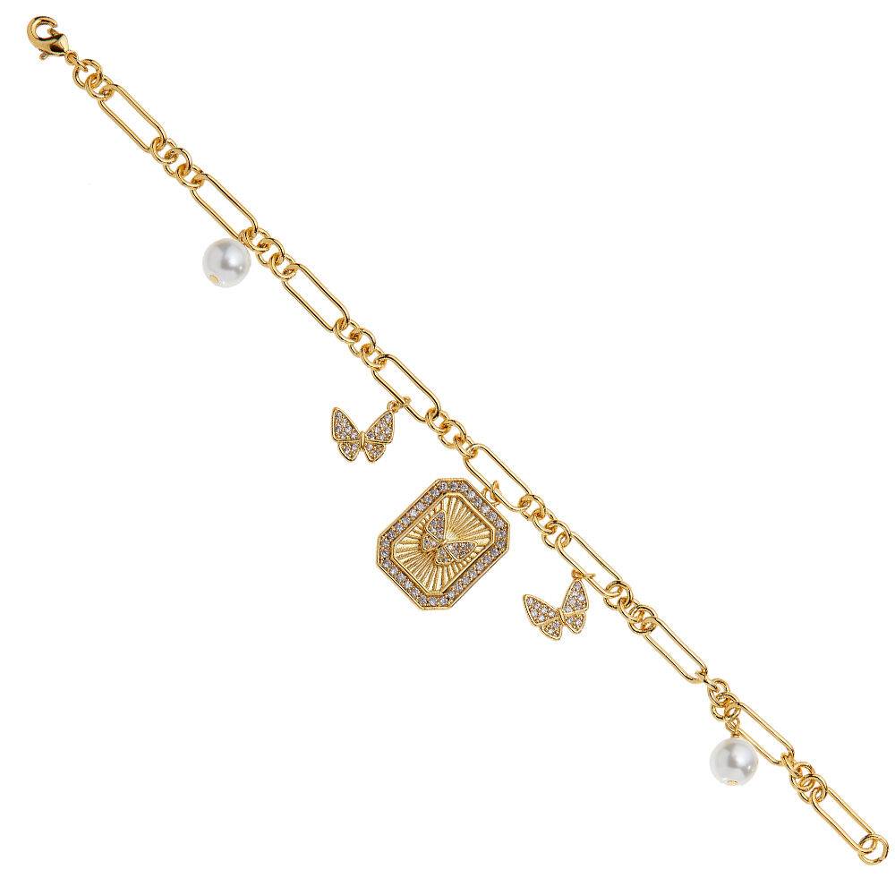 Ottaviani Bracciale dorato con cubic zirconia e perle Saldi Di Fabbrica