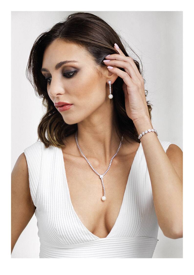 Ottaviani Orecchini rodiati con cubic zirconia e perle Nuova