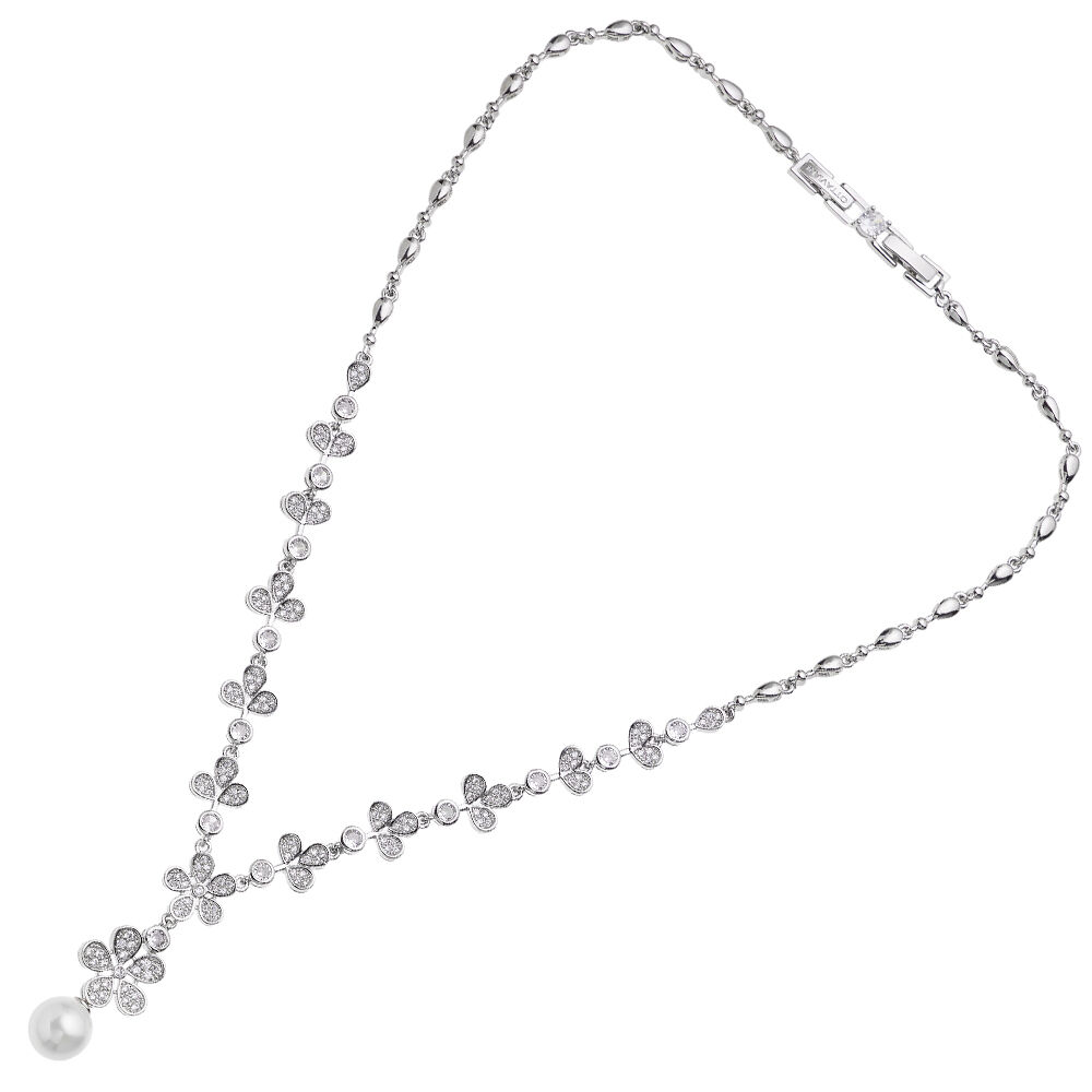 Ottaviani Collana rodiata con cubic zirconia e perla Spedizione Gratuita