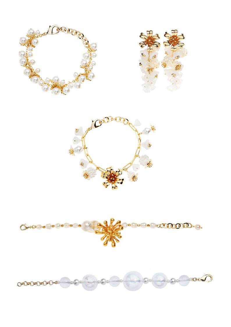 Ottaviani Orecchini dorati con perle perline fiori vetro Moda