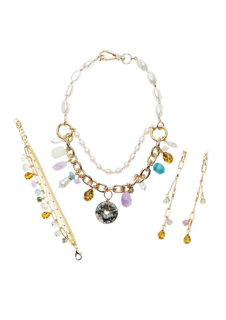 Ottaviani Collana con perle bijoux,quarzi,resine e crist Offerta natalizia