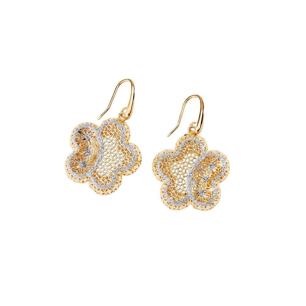 Ottaviani Orecchini in bronzo dorato con glitter argento Fino al 65% di sconto