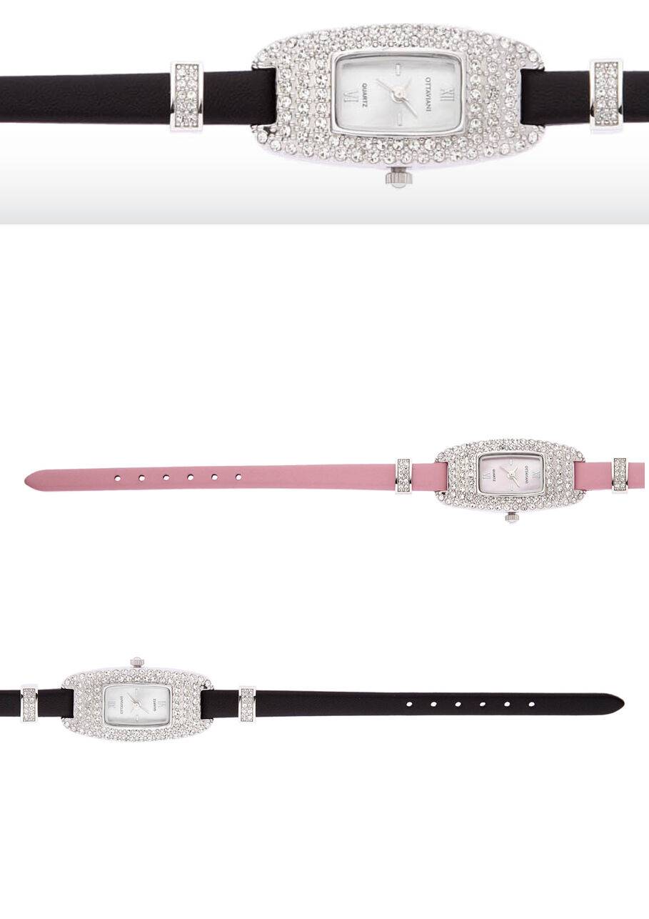 Ottaviani Quarzo metallo con strass e pelle rosa Sconti questo mese