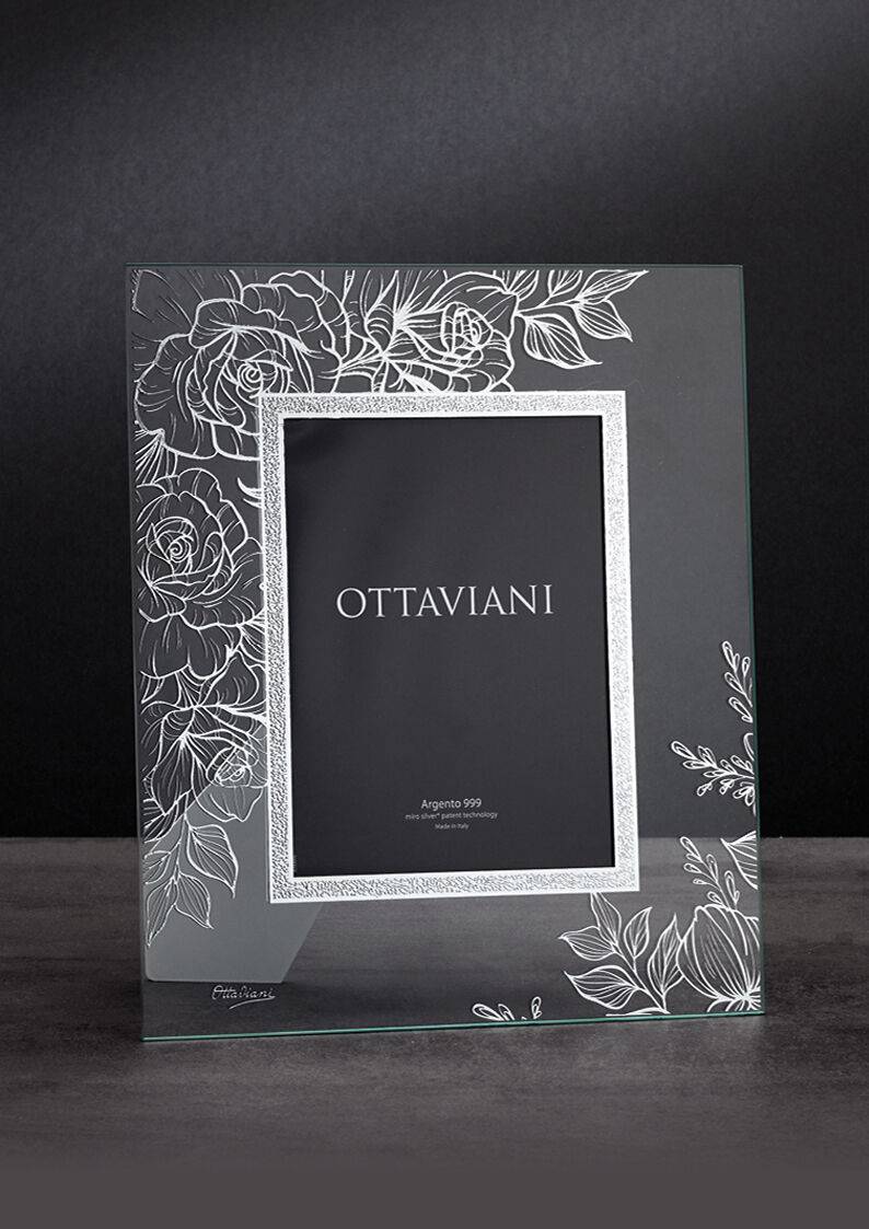 Ottaviani Portafoto cristallo "rose" c/c e foglia argento Ultimi due giorni
