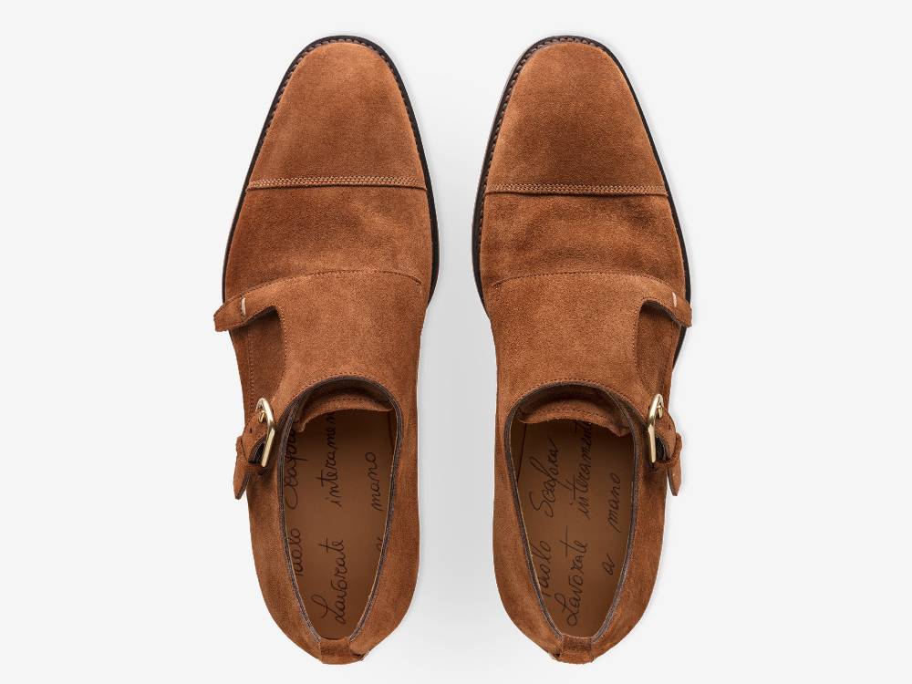 Paolo Sartori Double Monkstrap in Calf Suede Snuff Doppia Fibbia in Vitello Scamosciato Snuff Nuova