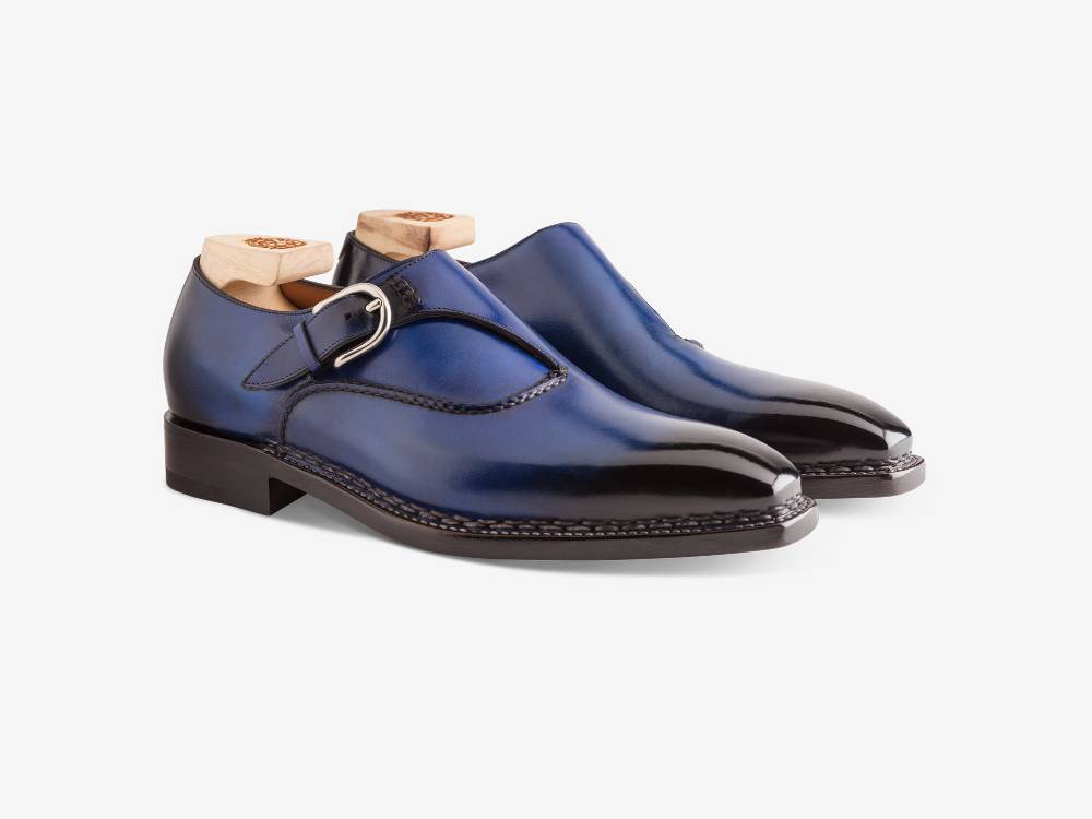 Paolo Sartori Single Monkstrap in Antiqued Cobalto Leather Mono Fibbia in pelle Anticata Cobalto Moda