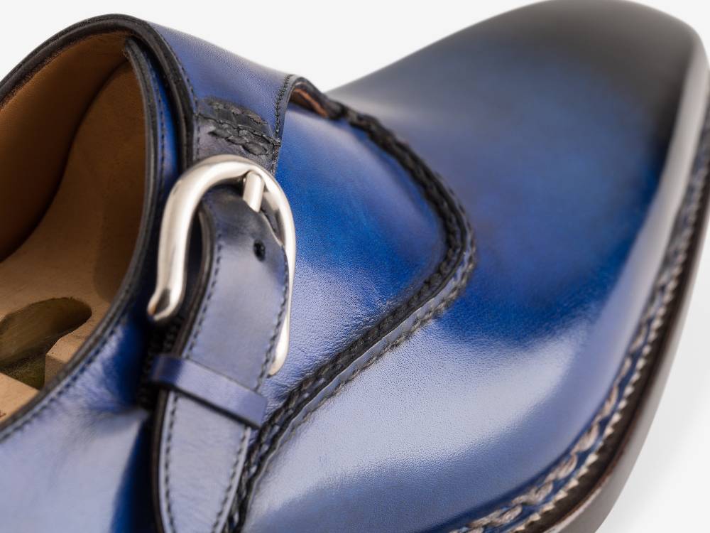 Paolo Sartori Single Monkstrap in Antiqued Cobalto Leather Mono Fibbia in pelle Anticata Cobalto Moda