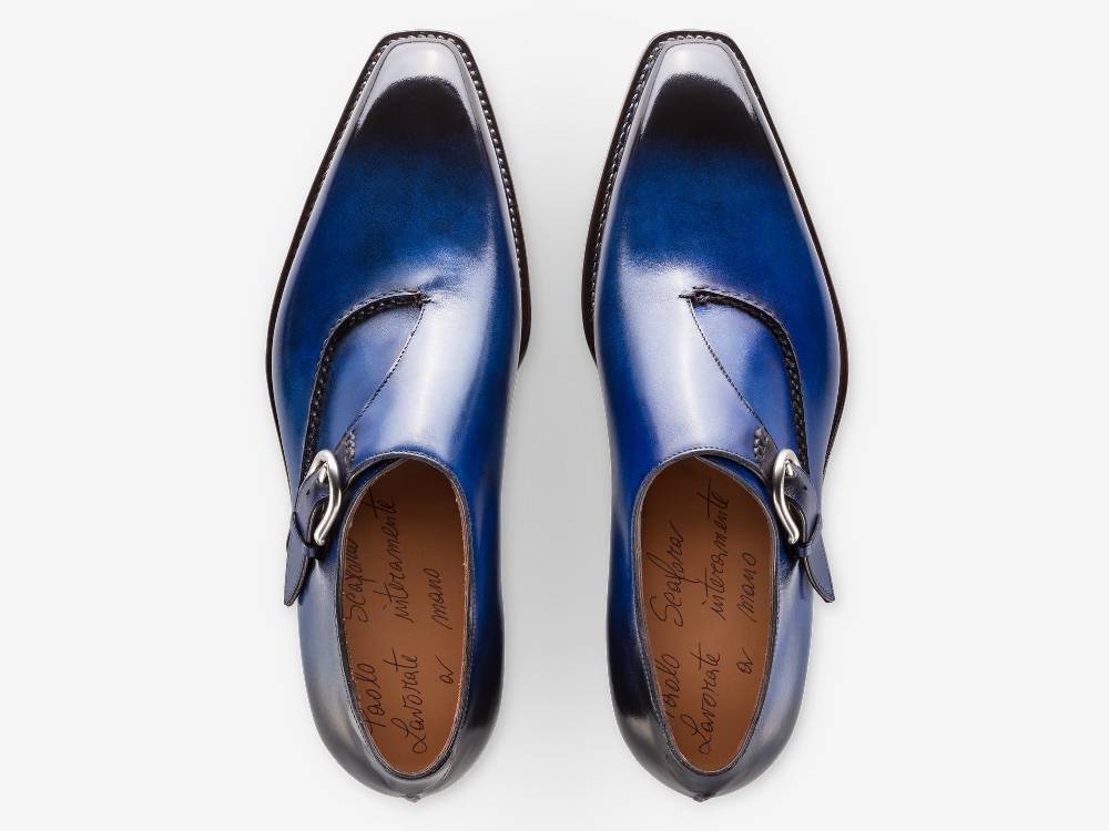 Paolo Sartori Single Monkstrap in Antiqued Cobalto Leather Mono Fibbia in pelle Anticata Cobalto Moda