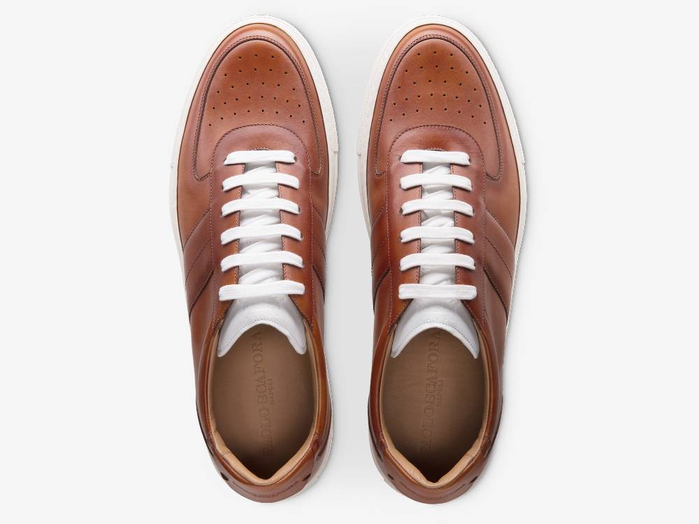Paolo Sartori Art.Tenny2 Sneakers In Pelle Anticata Cognac Promozione Limitata