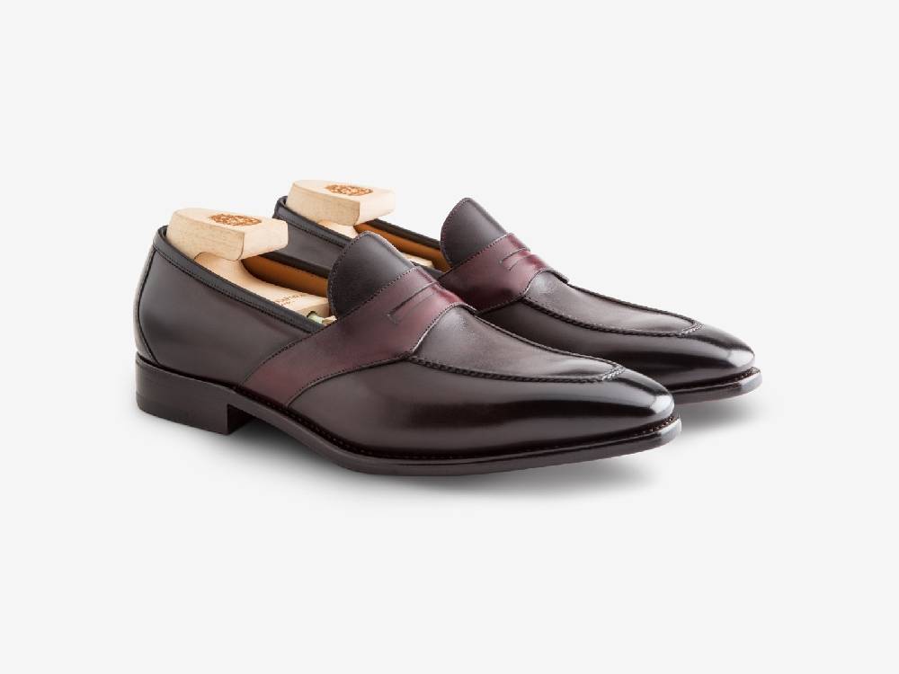 Paolo Sartori ART. 729 Loafer in Antiqued Vietri, Bordeaux and Black Leather Sottocosto