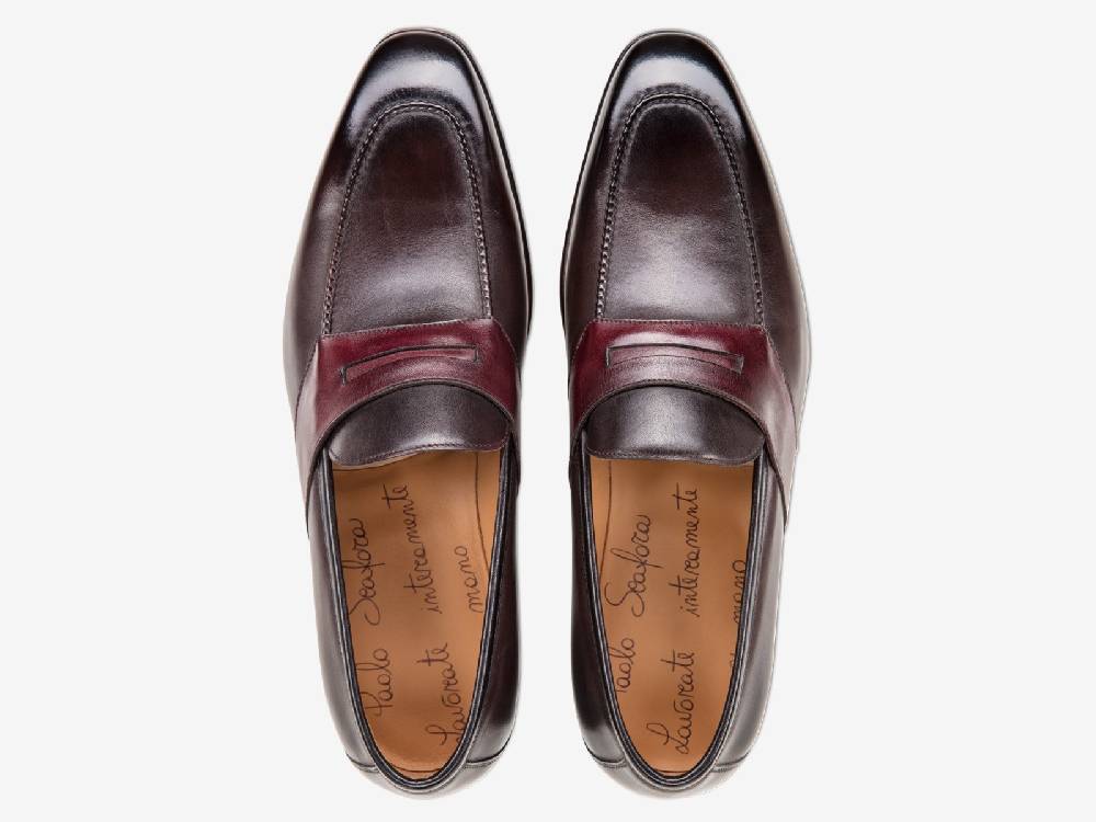 Paolo Sartori ART. 729 Loafer in Antiqued Vietri, Bordeaux and Black Leather Sottocosto