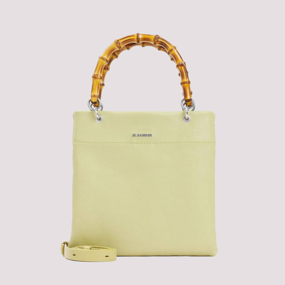 JIL SANDER  Shopper Piccola in Pelle Verde con Manico in Bamboo JIL SANDER Italy